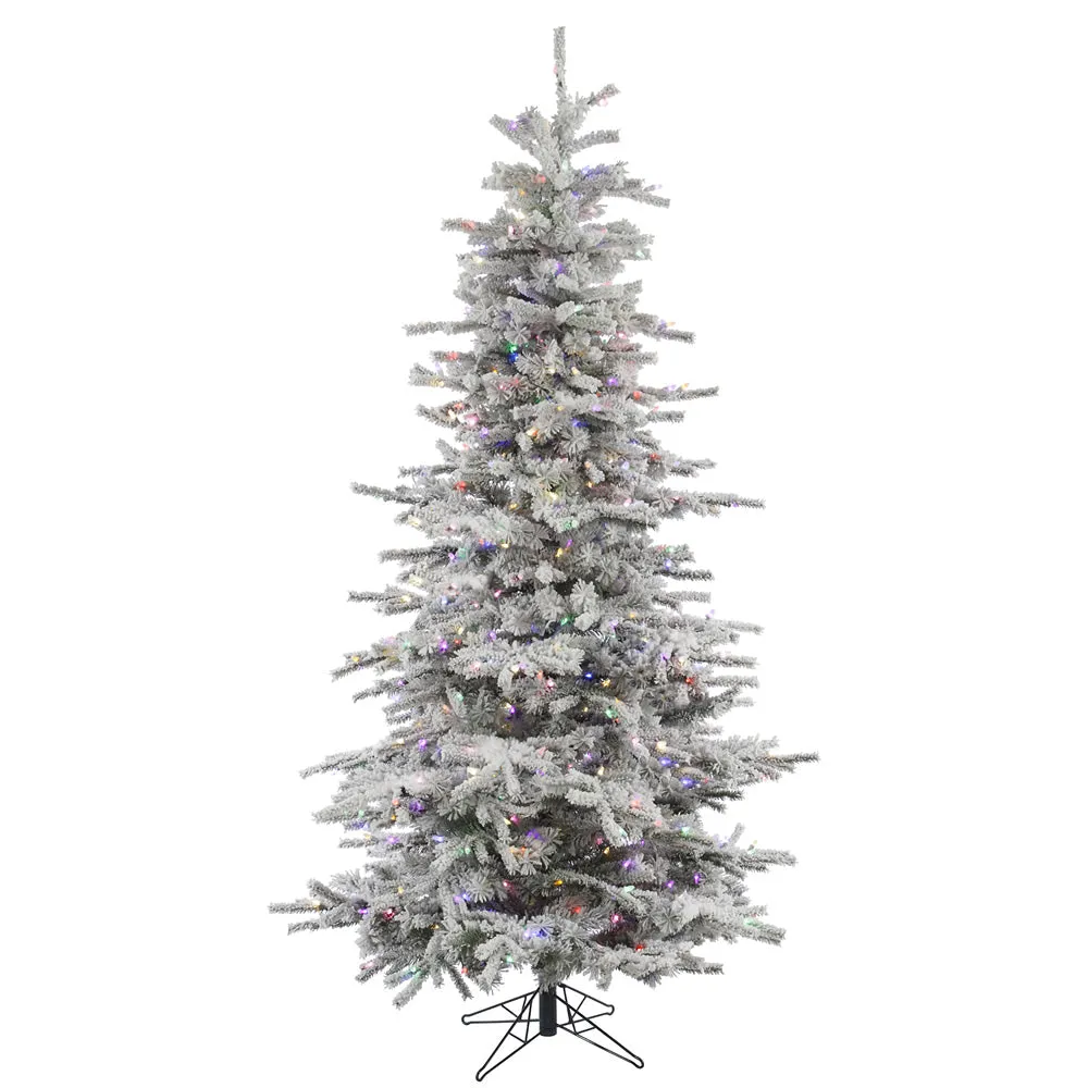 10' Flocked Sierra Fir Slim Artificial Christmas Tree 1100 Multi-Colored LED