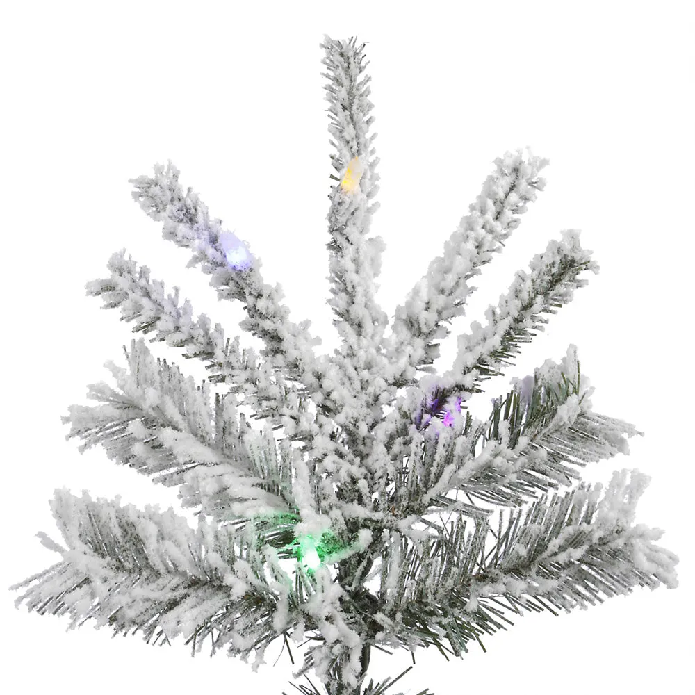 10' Flocked Sierra Fir Slim Artificial Christmas Tree 1100 Multi-Colored LED