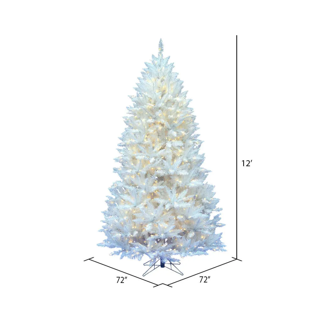 12' Sparkle White Spruce Artificial Christmas Tree Pure White LED Lights