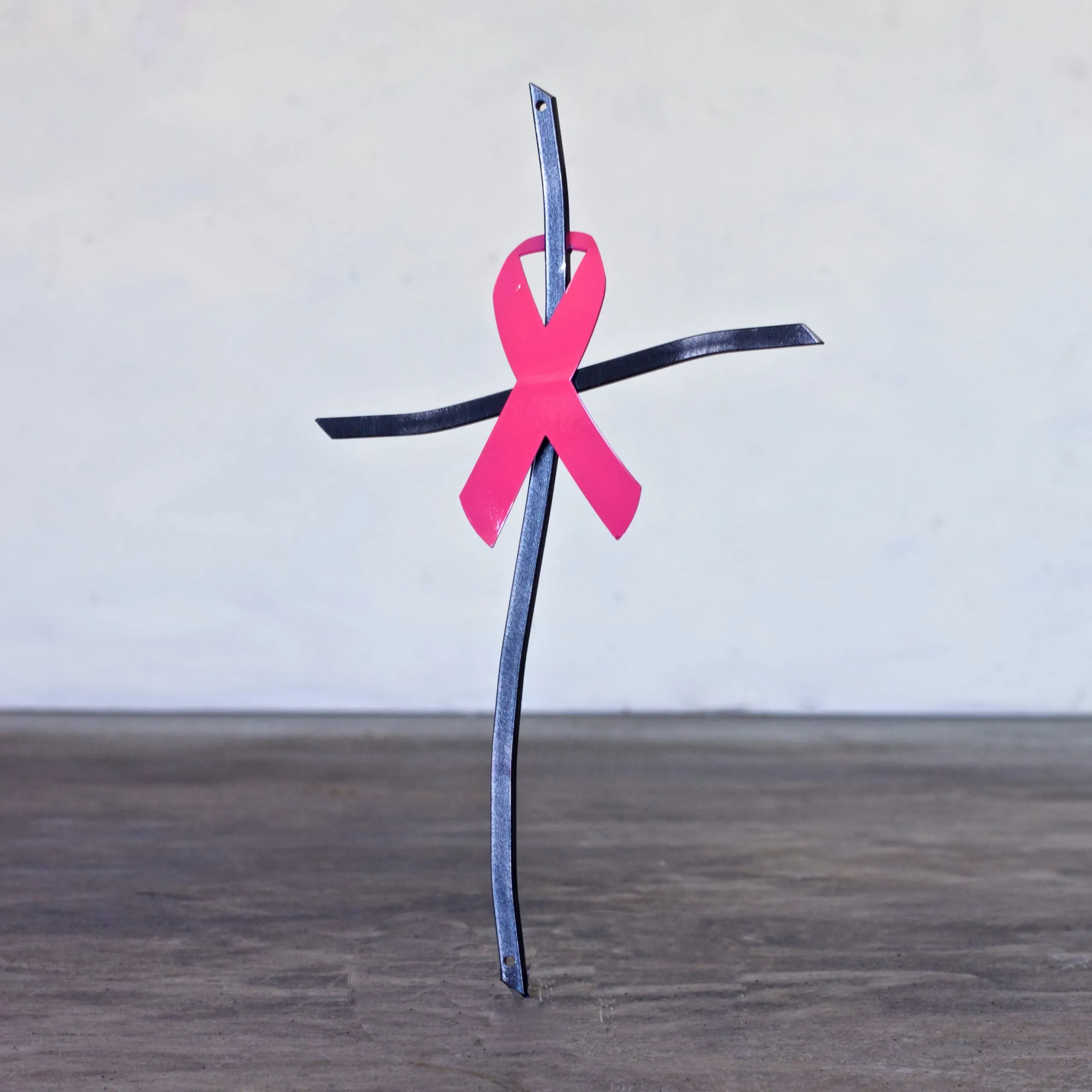 16" Pink Ribbon and Vine Cross