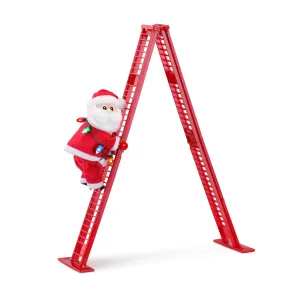 17 in. Animated Ladder Climbing White Santa