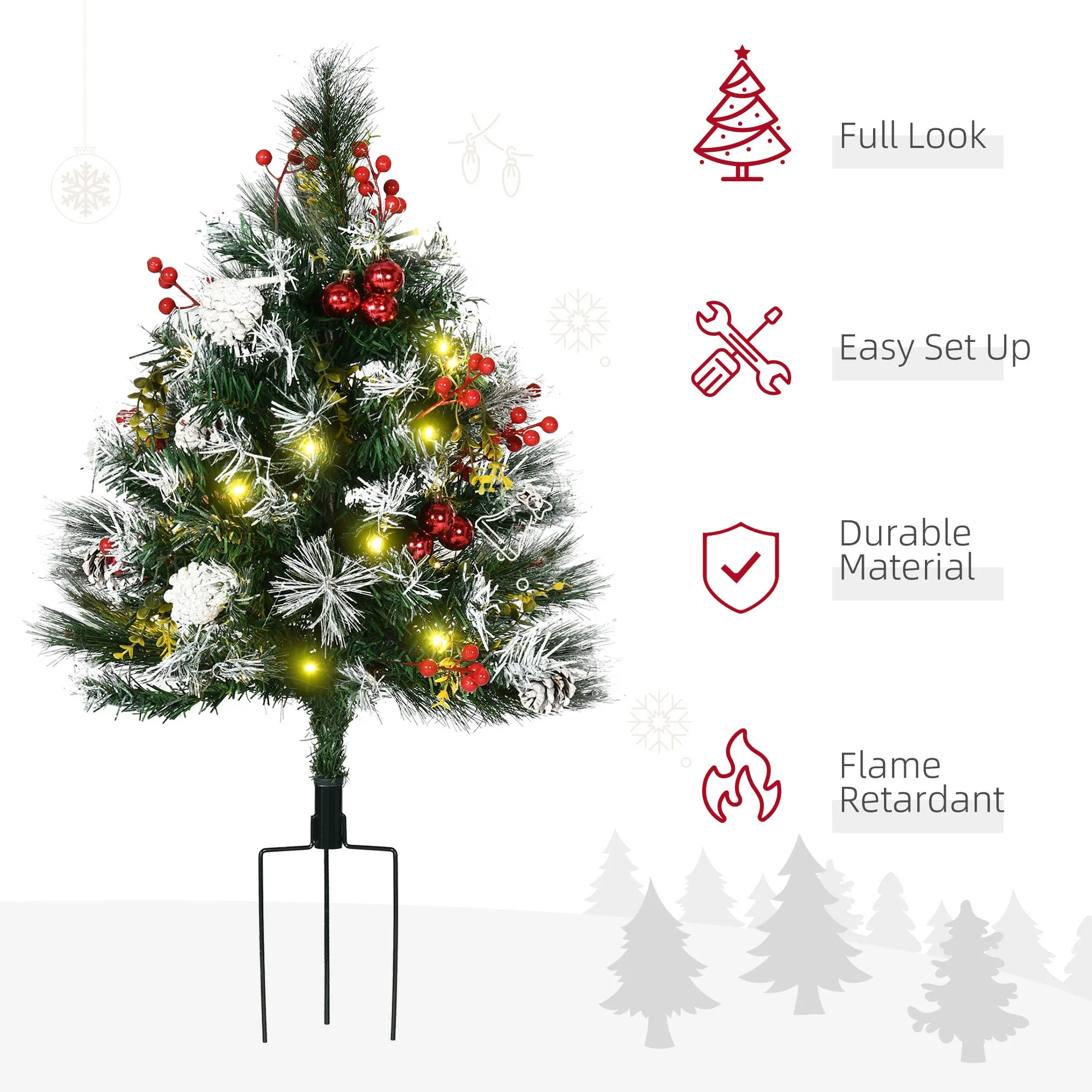 2-Pack 2.5ft Pre-Lit Outdoor Christmas Trees with LED Lights & Decorations