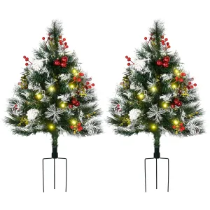 2-Pack 2.5ft Pre-Lit Outdoor Christmas Trees with LED Lights & Decorations