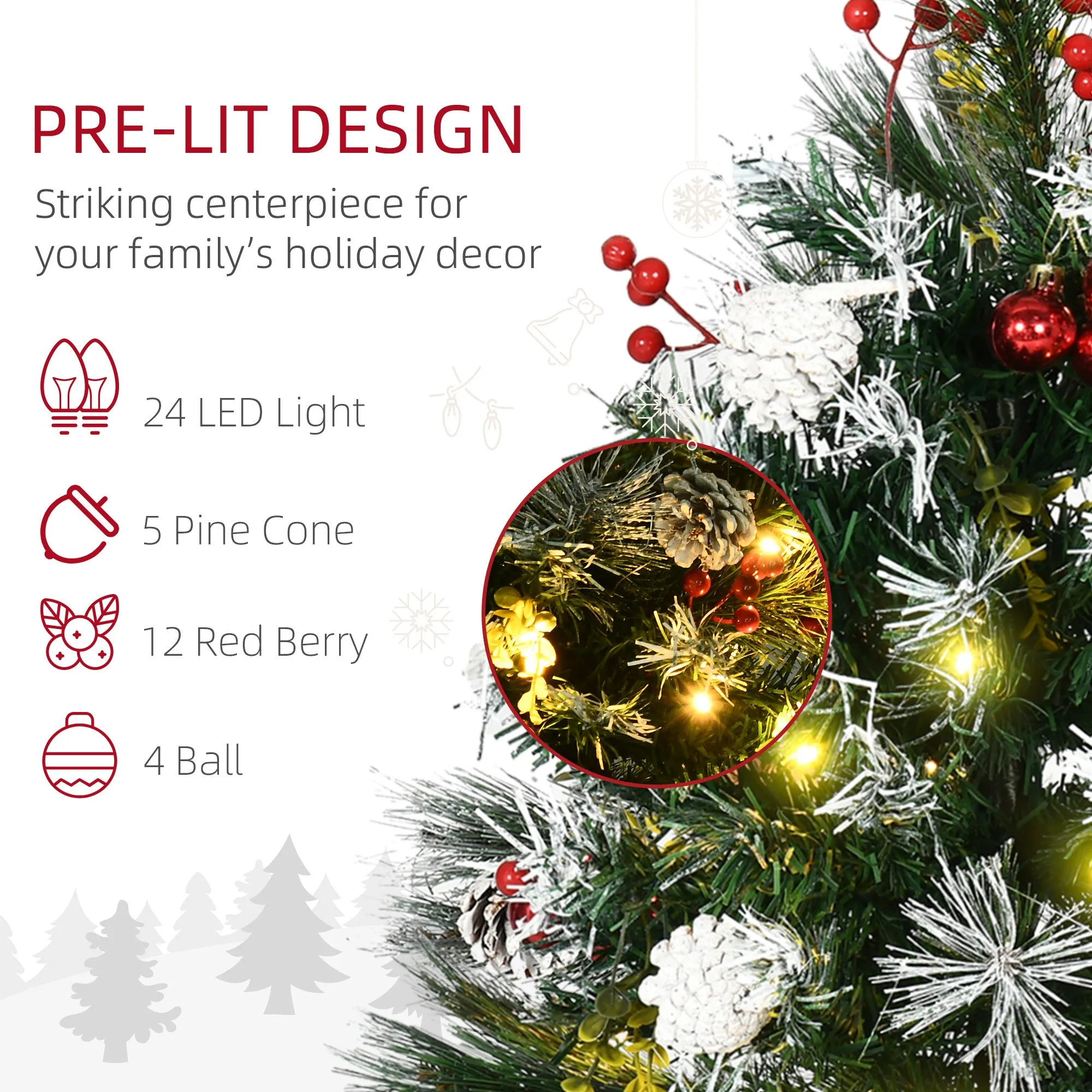 2-Pack 2.5ft Pre-Lit Outdoor Christmas Trees with LED Lights & Decorations