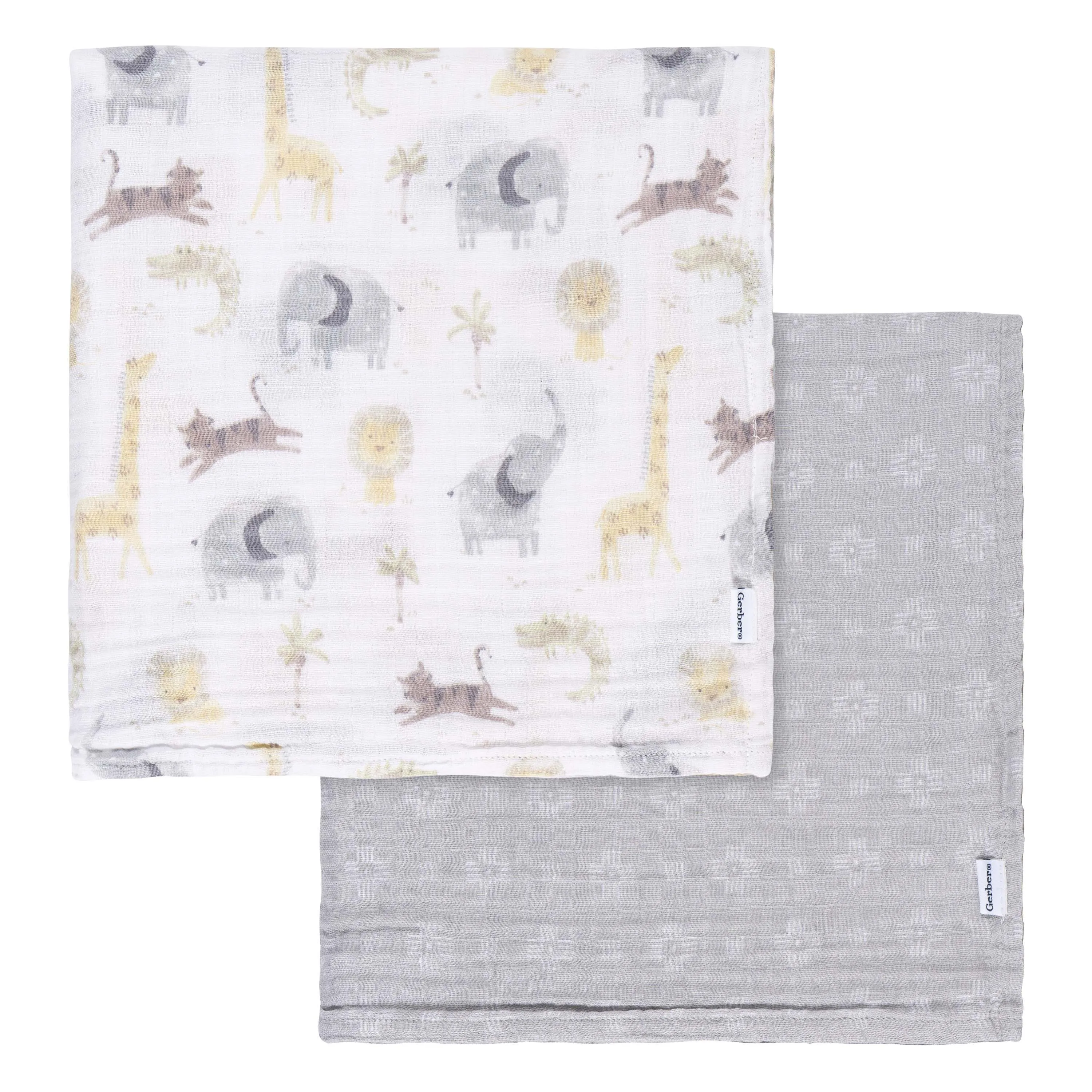 2 Pack Muslin Blanket - Animal   Geo Neutral