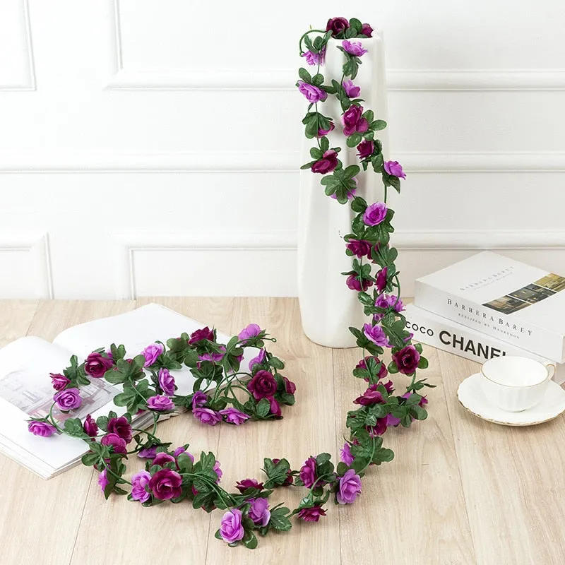 250CM Rose Artificial Flowers Christmas Garland for Wedding Home Room Decoration Spring Autumn Garden Arch DIY Fake Plant Vine