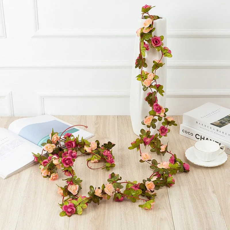 250CM Rose Artificial Flowers Christmas Garland for Wedding Home Room Decoration Spring Autumn Garden Arch DIY Fake Plant Vine