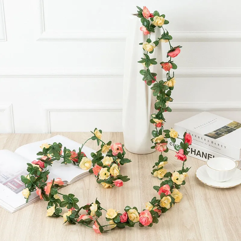 250CM Rose Artificial Flowers Christmas Garland for Wedding Home Room Decoration Spring Autumn Garden Arch DIY Fake Plant Vine