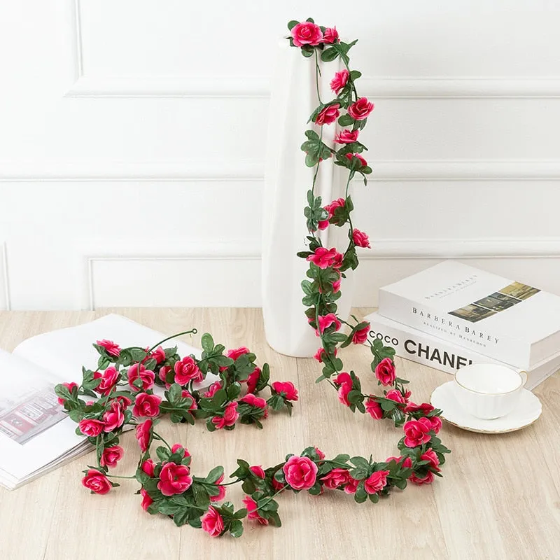 250CM Rose Artificial Flowers Christmas Garland for Wedding Home Room Decoration Spring Autumn Garden Arch DIY Fake Plant Vine