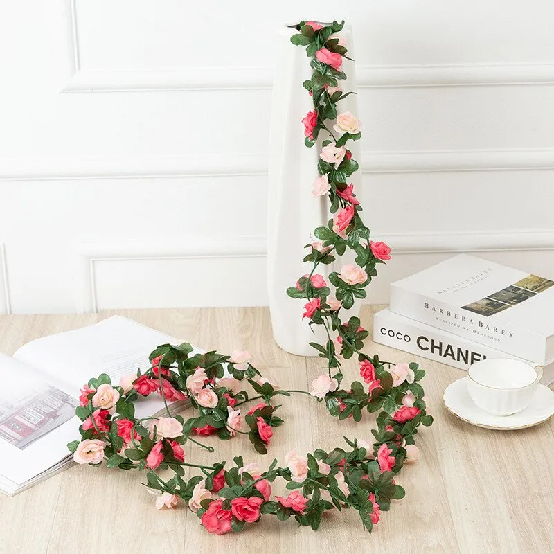 250CM Rose Artificial Flowers Christmas Garland for Wedding Home Room Decoration Spring Autumn Garden Arch DIY Fake Plant Vine