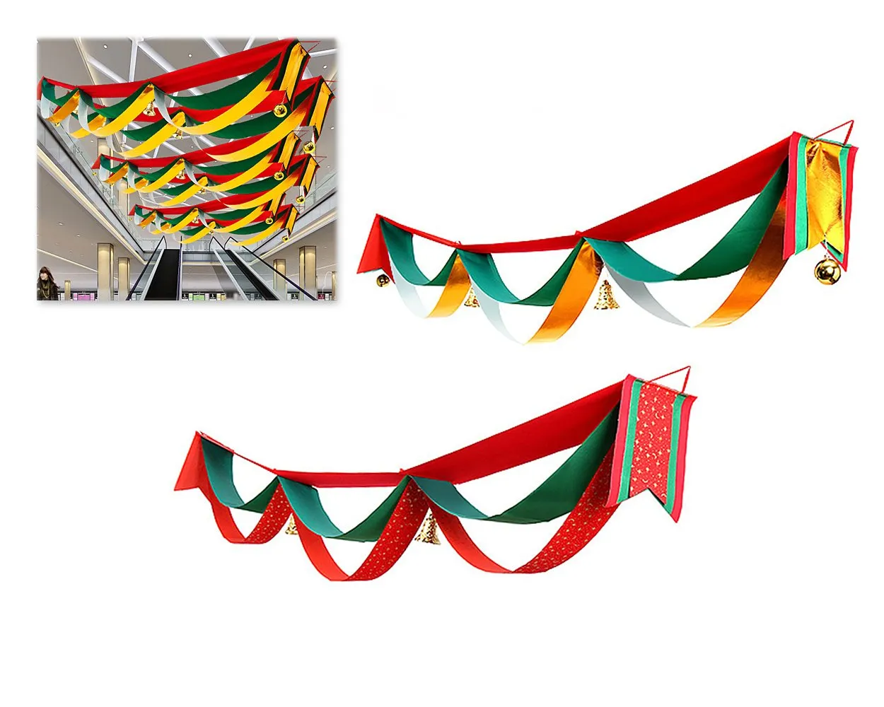 3 Meter Christmas Wave Hanging Flags with Bells