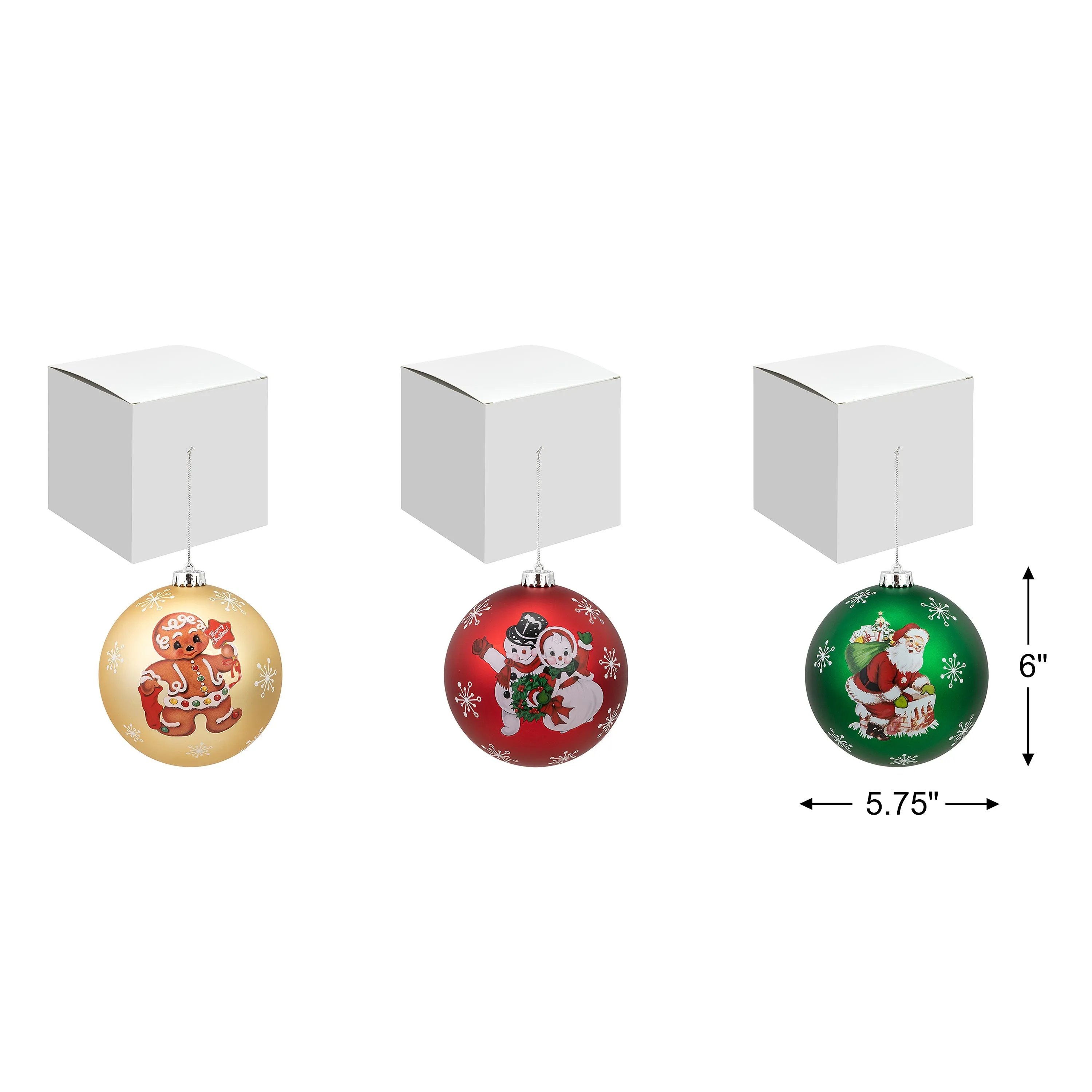 6 in. Set of 3 Shatterproof Ball Ornaments