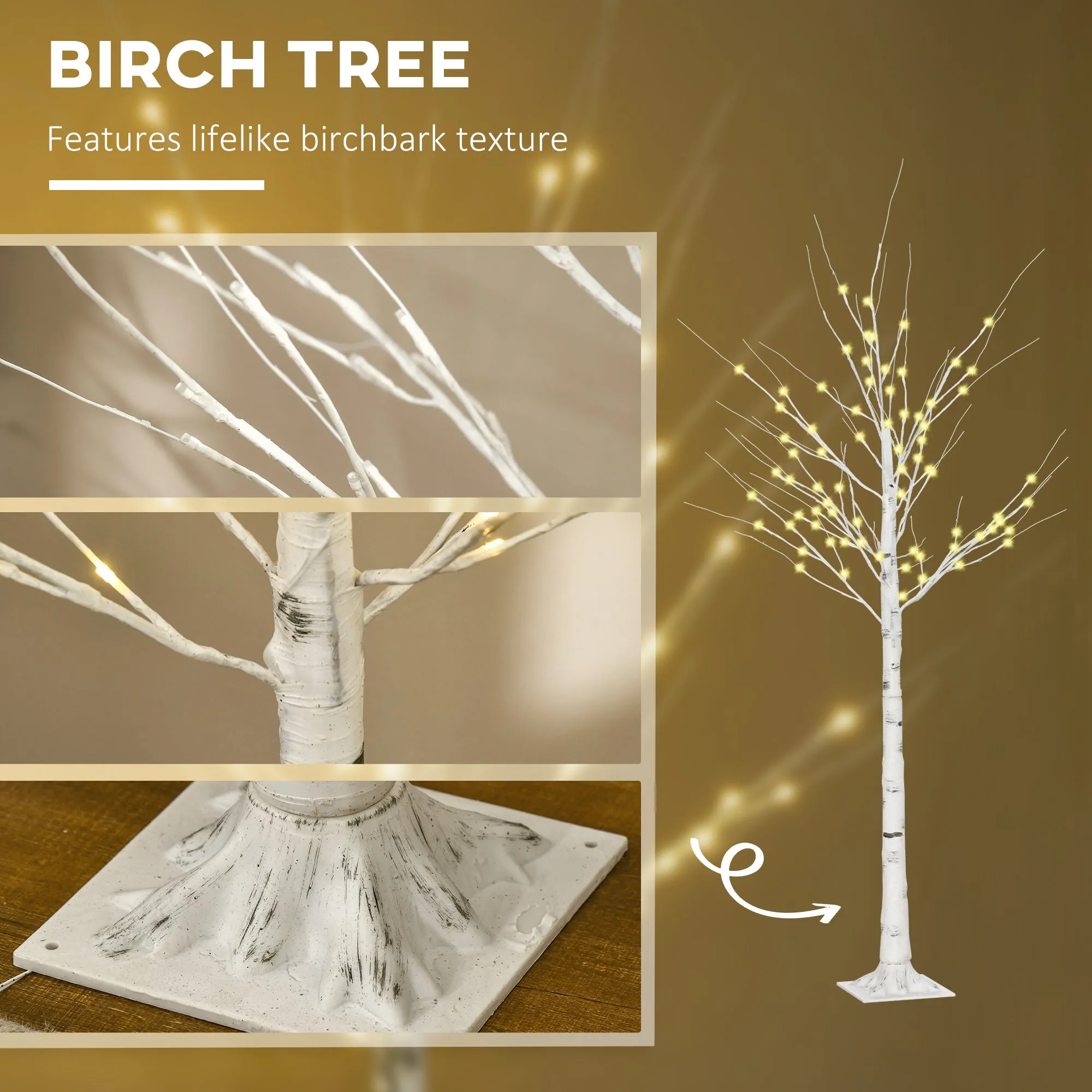 6ft Artificial White Birch Tree Light w/ 96 Warm White Pre-Lit LED Light