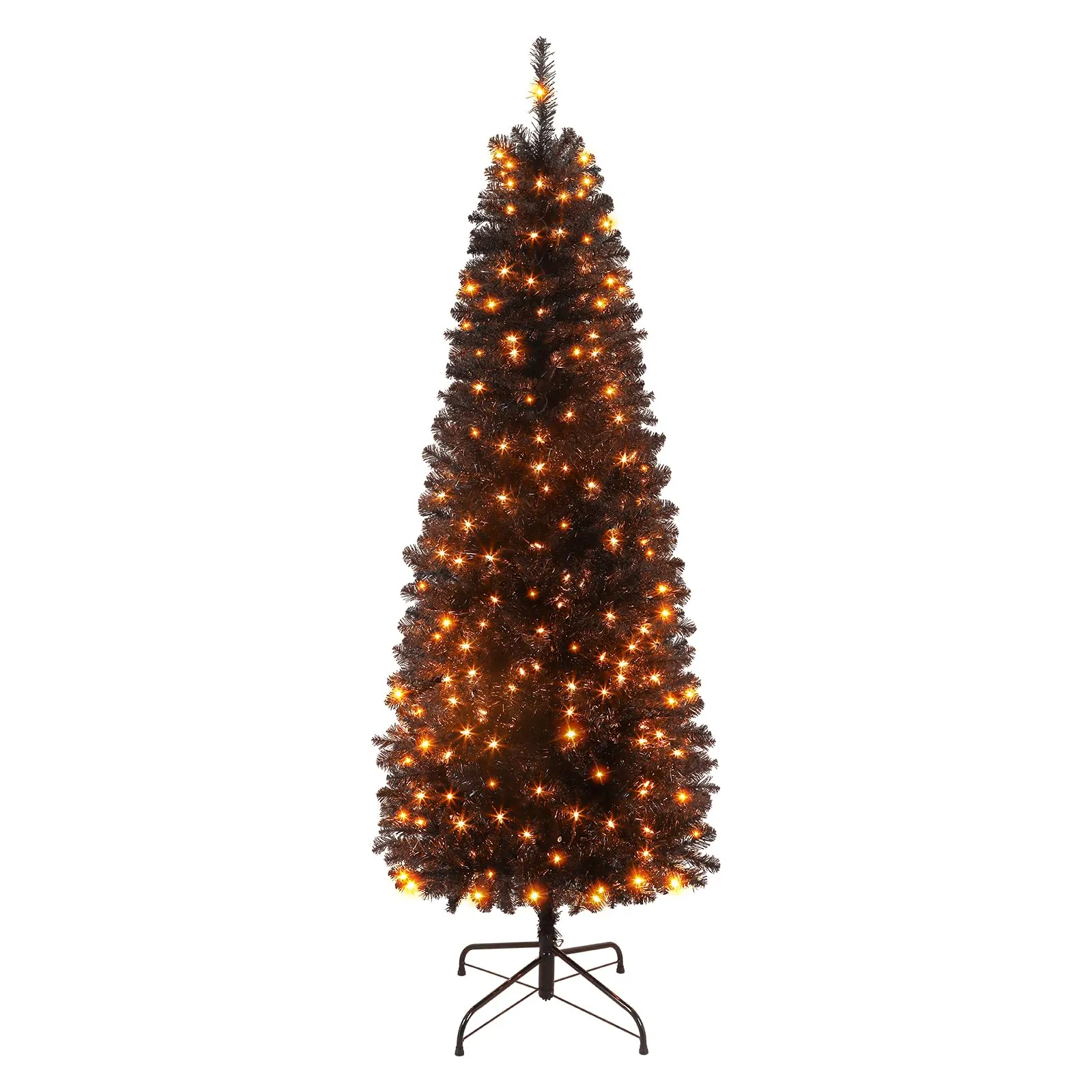 6ft Prelit Warm White Lights Artificial Hinged Slim Pencil Christmas Tree