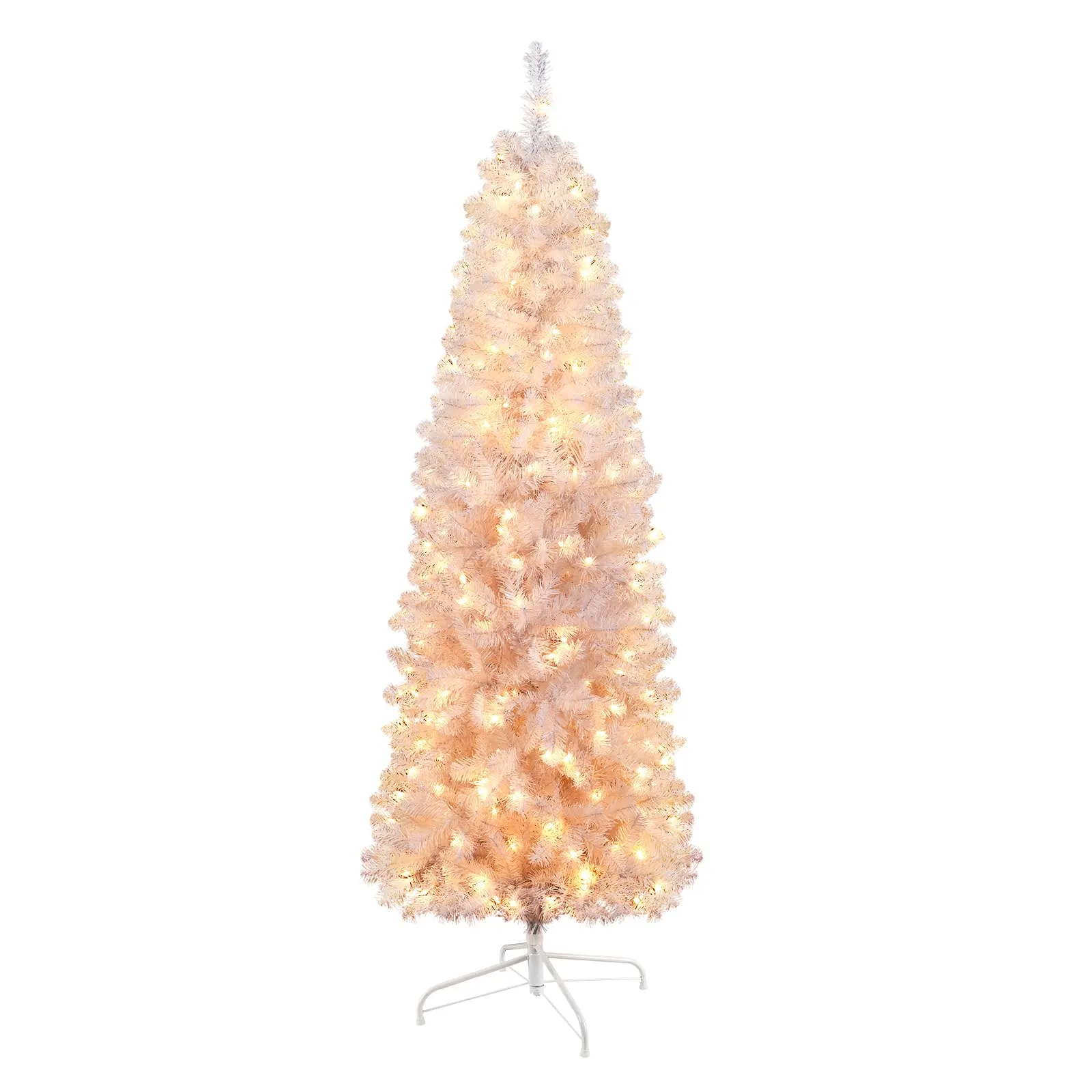 7.5ft Prelit Warm White Lights Artificial Hinged Slim Pencil Christmas Tree