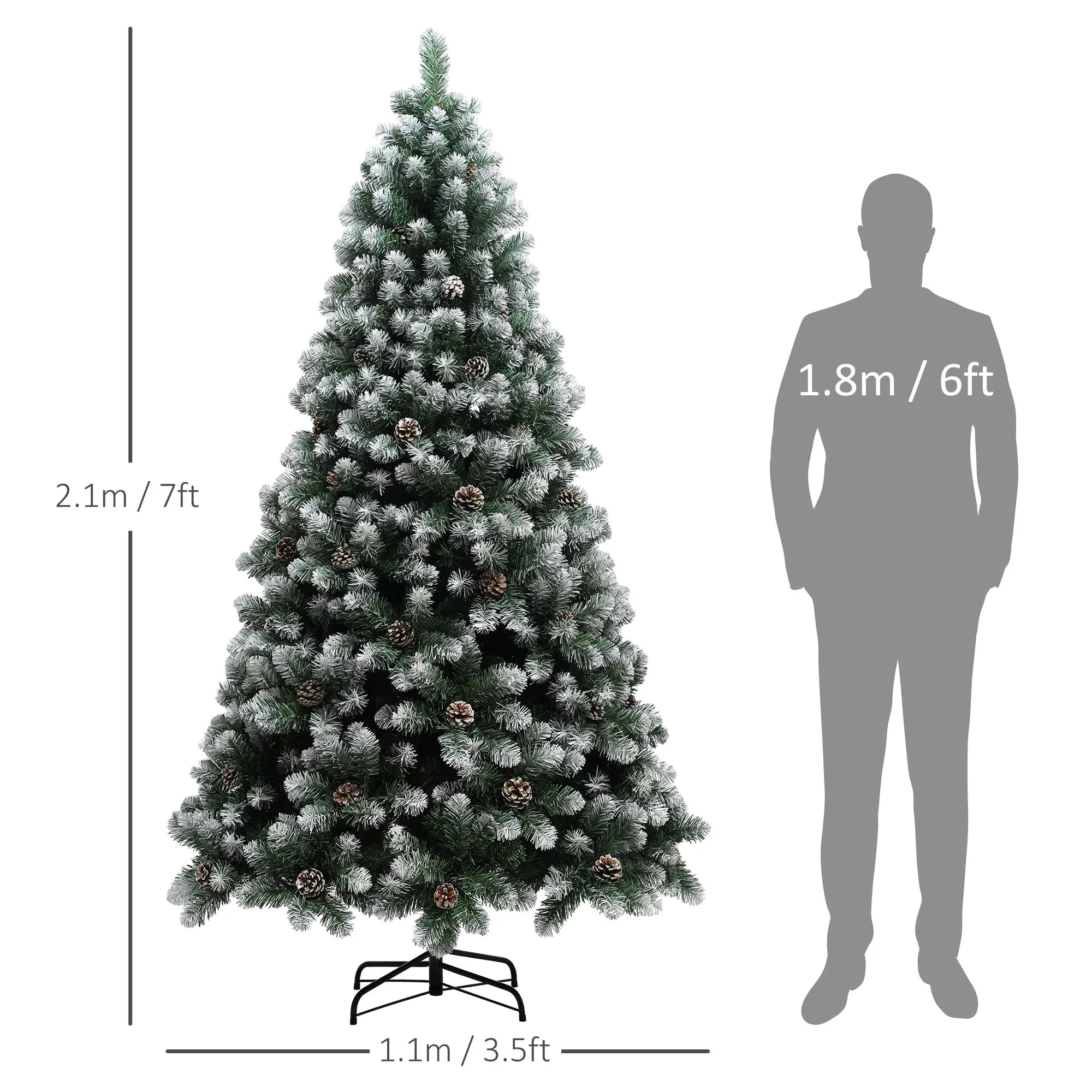 7ft Artificial Pine Christmas Tree with Pinecones, Steel Base