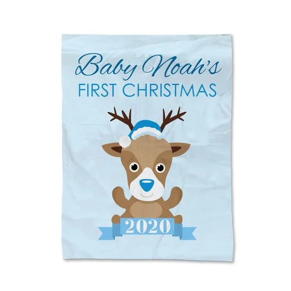 Blue First Christmas Blanket - Large