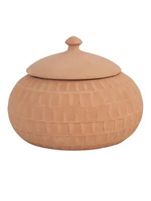 Carved Handmade Terra Cotta Jar with Lid