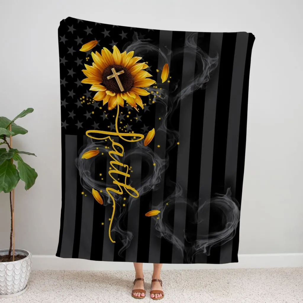 Faith Cross Sunflower Fleece Blanket - Christian Blanket - Bible Verse Blanket