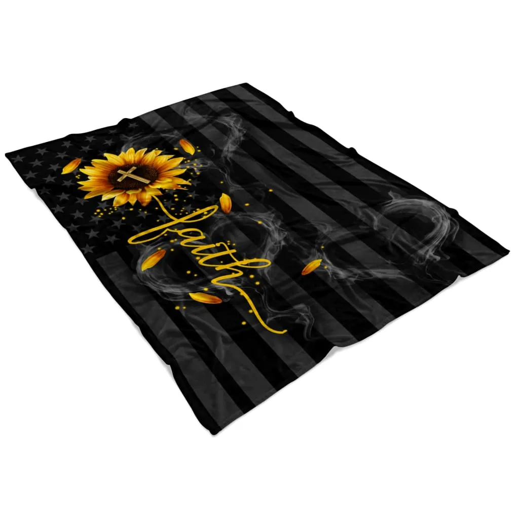 Faith Cross Sunflower Fleece Blanket - Christian Blanket - Bible Verse Blanket