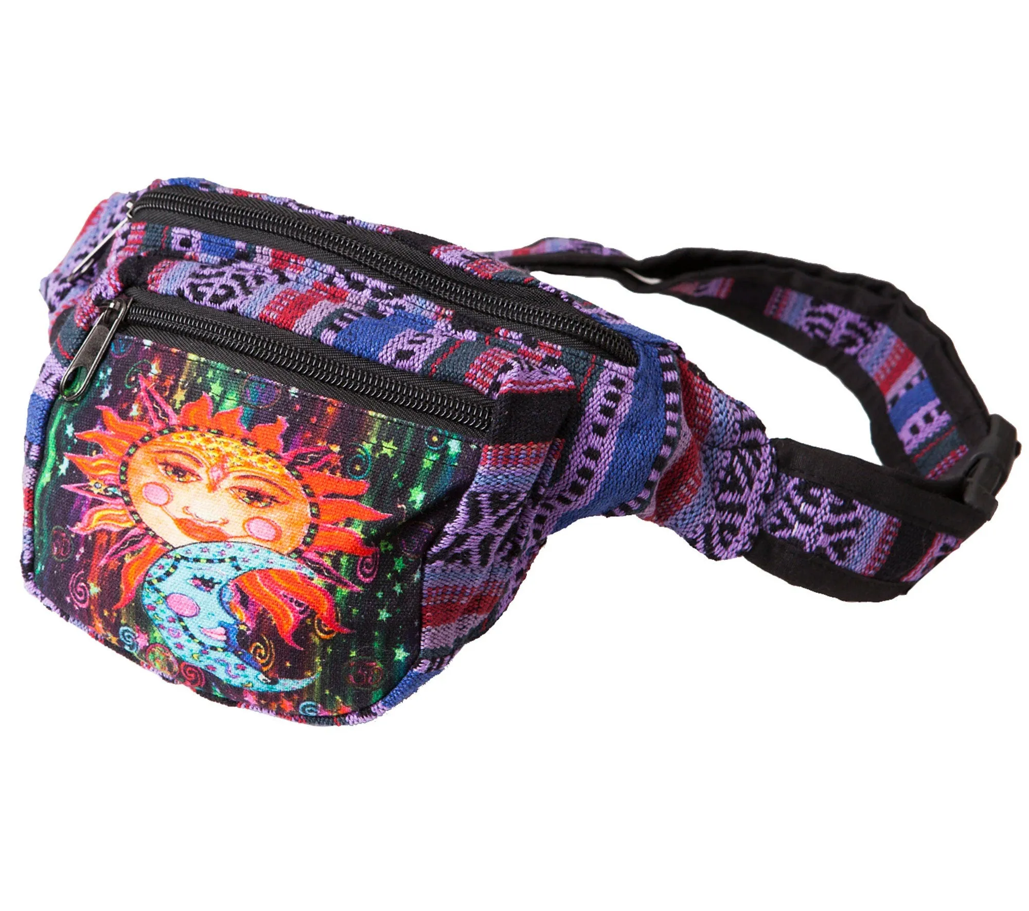 Festival Fanny Pack, Purple Hippy Design, 100% Cotton, Two Pockets