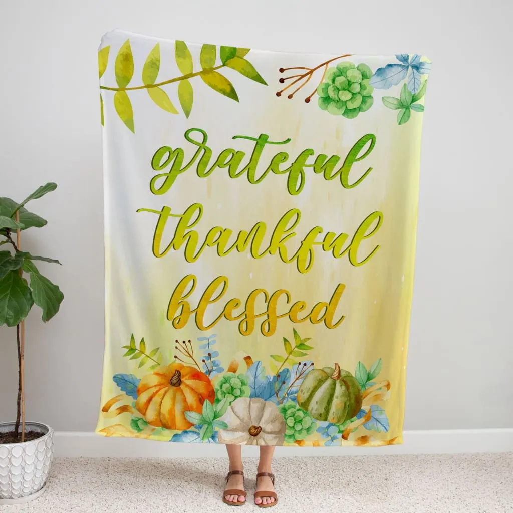 Grateful Thankful Blessed 2 Fleece Blanket - Christian Blanket - Bible Verse Blanket