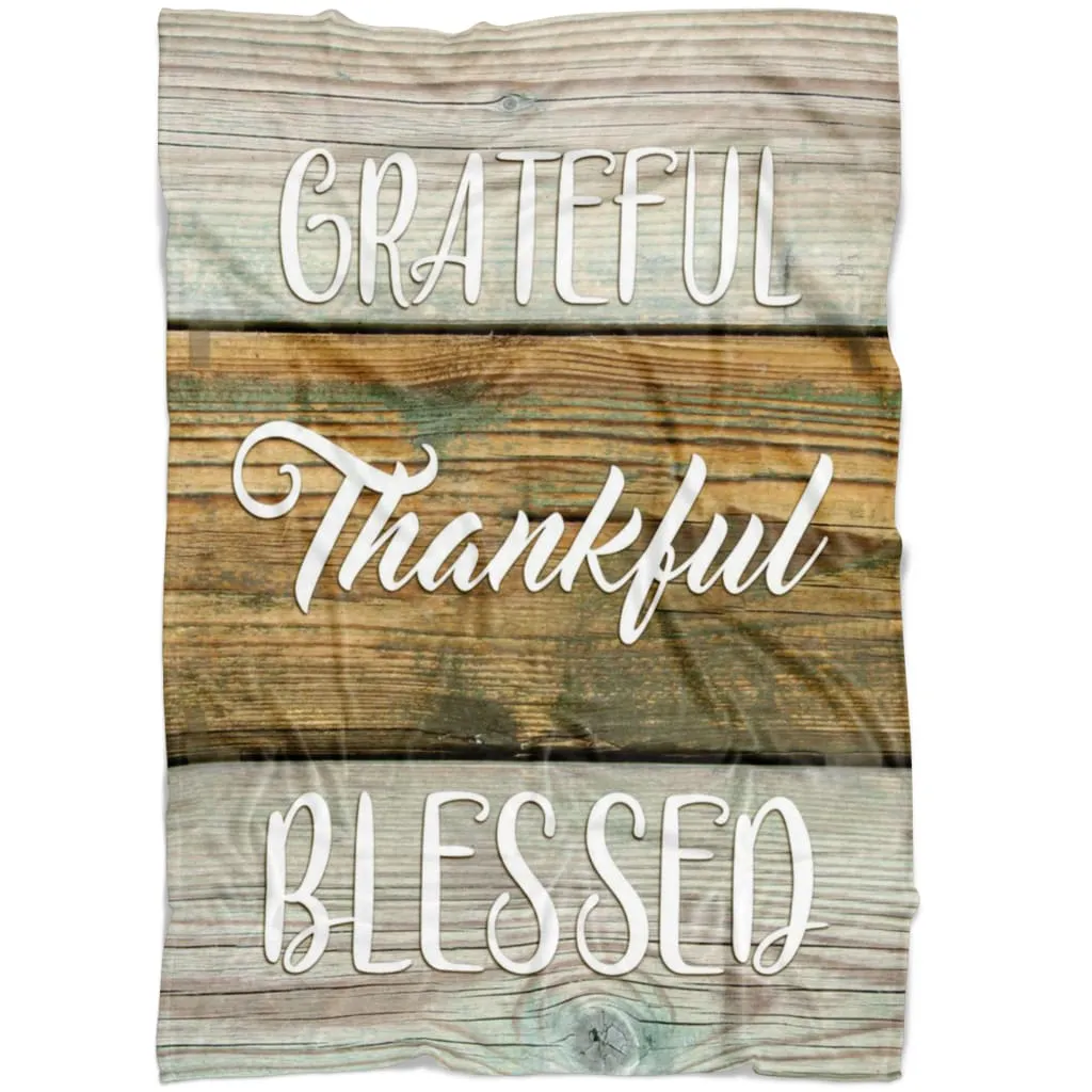 Grateful Thankful Blessed Fleece Blanket - Christian Blanket - Bible Verse Blanket