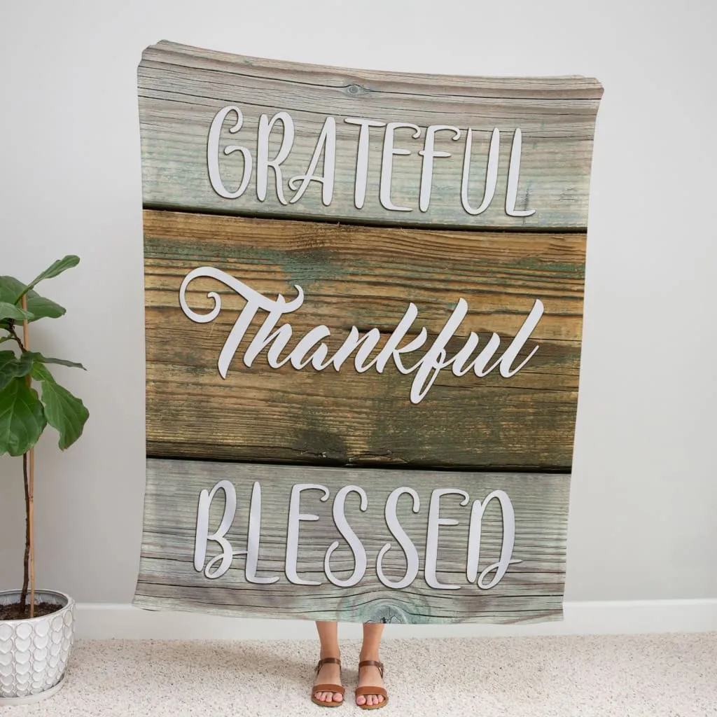 Grateful Thankful Blessed Fleece Blanket - Christian Blanket - Bible Verse Blanket