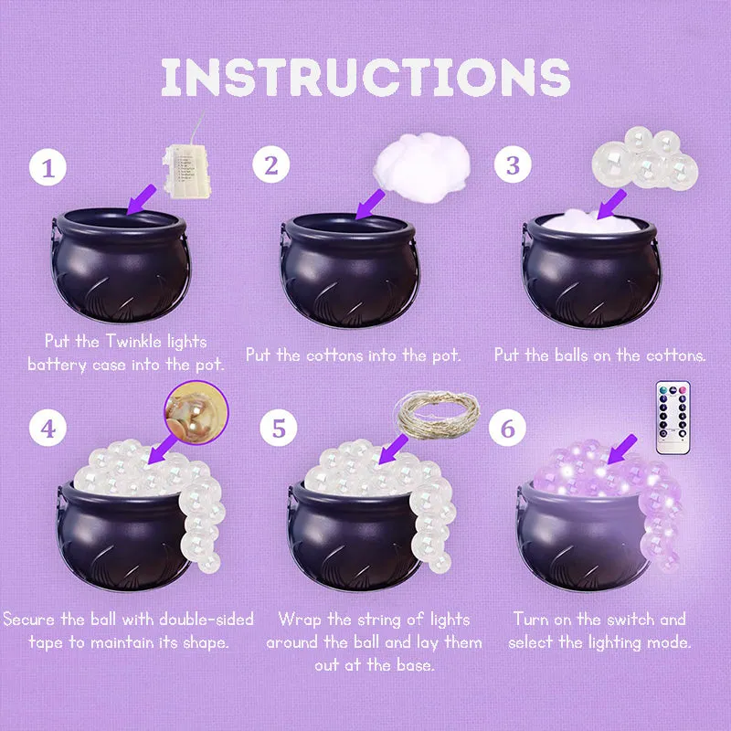 Halloween Decoration DIY Bubbling Cauldron Set Purple Bubble Flaming Barrel Remote Control Indoor Party Decoration