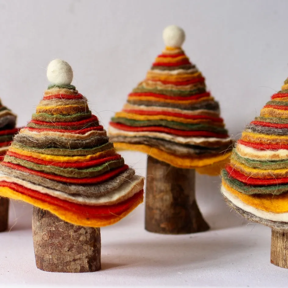 Hand Felted Christmas Tree on Olive Wood | Holiday Decoration