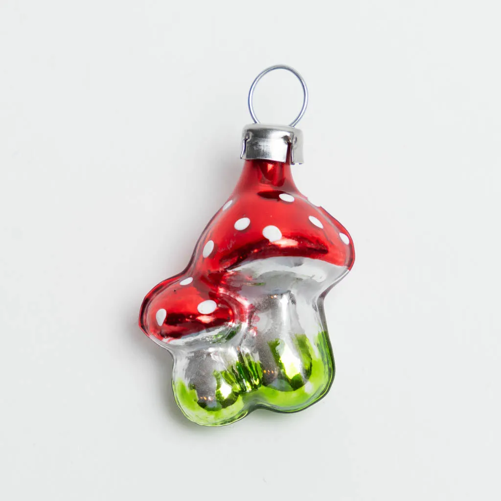 Handblown German Mini Glass Twin Mushroom Ornament