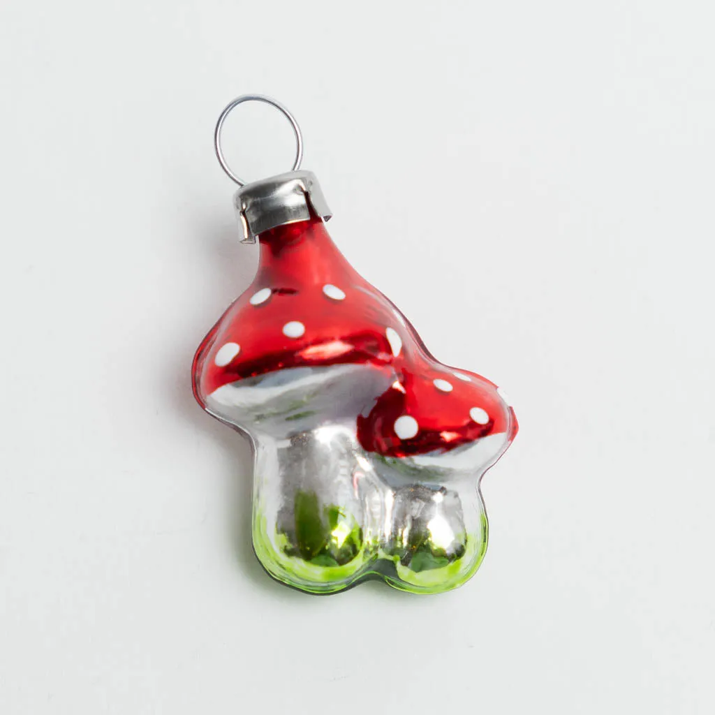 Handblown German Mini Glass Twin Mushroom Ornament