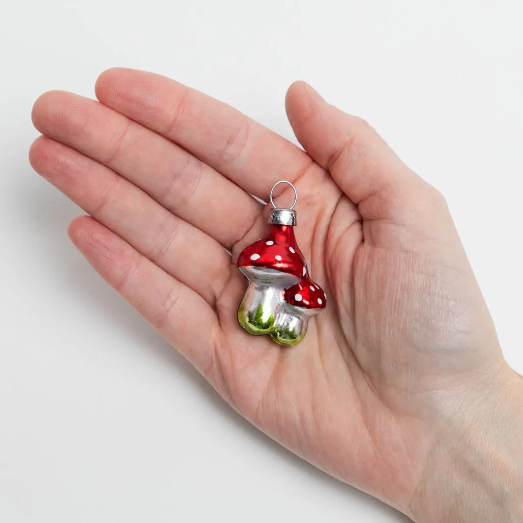 Handblown German Mini Glass Twin Mushroom Ornament