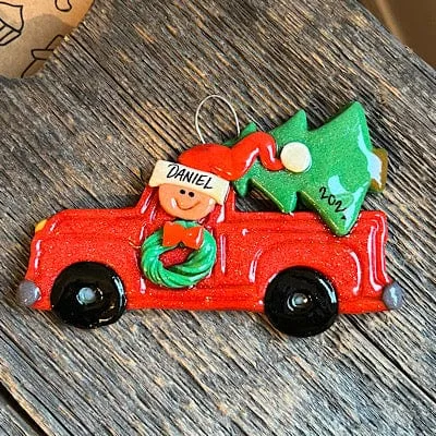 Holiday Truck with Christmas Tree Ornament