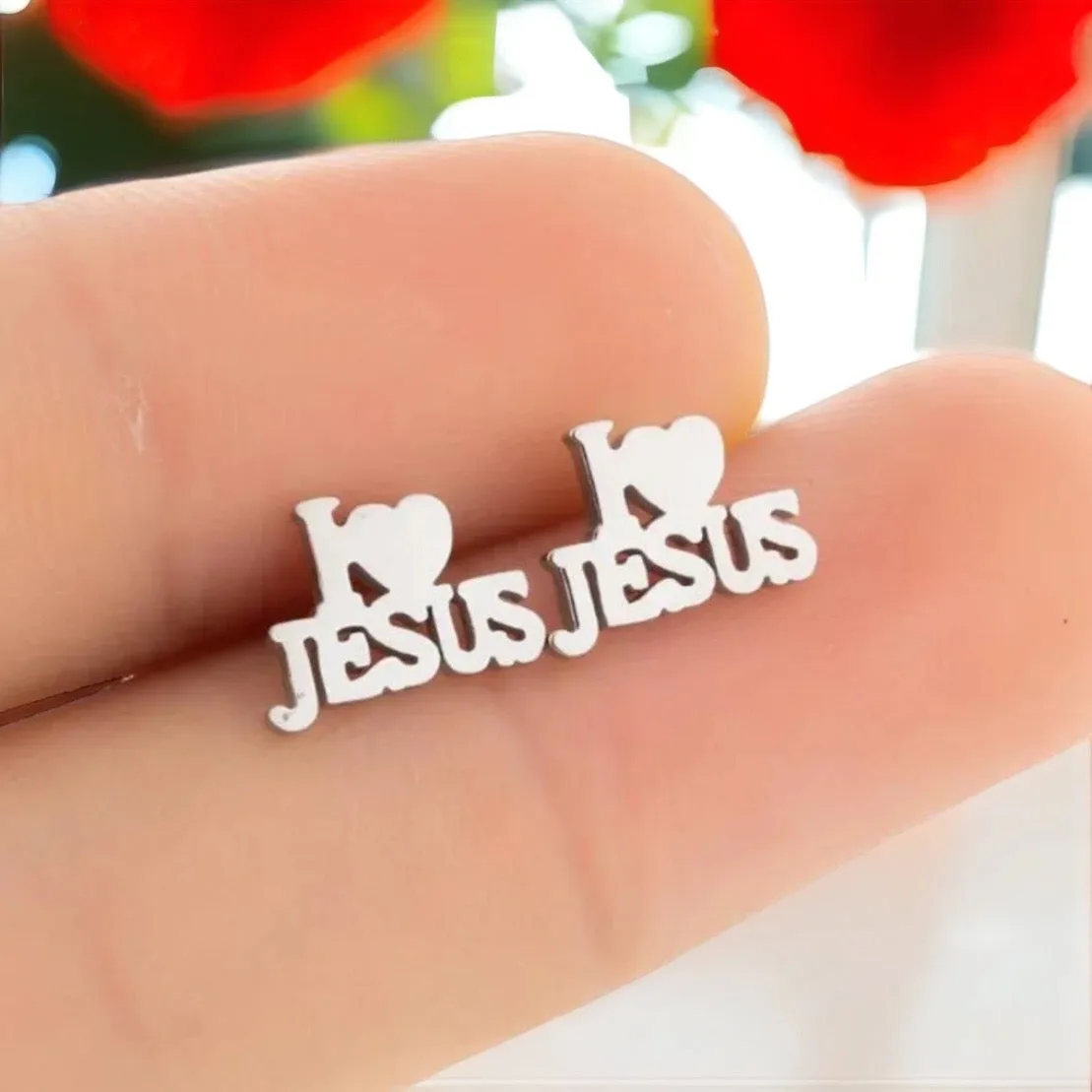 I Love Jesus Stud Earrings - Handmade Jewelry, Christian Earrings, Handmade Earrings, Faith Jewelry, Christianity, Faith Earrings, Spiritual