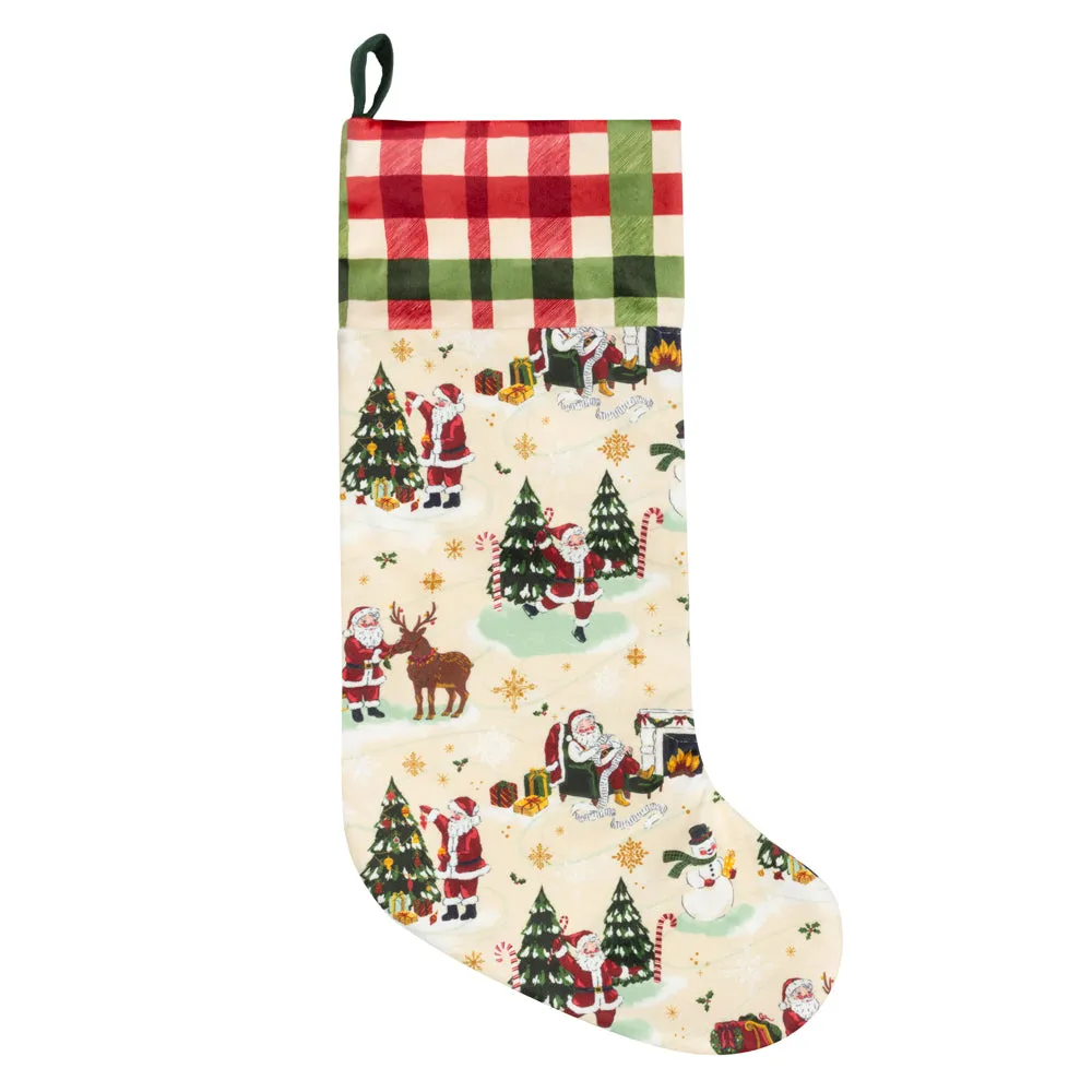 Jolly Santa Printed Velvet Xmas Stocking   Sack Multicolour