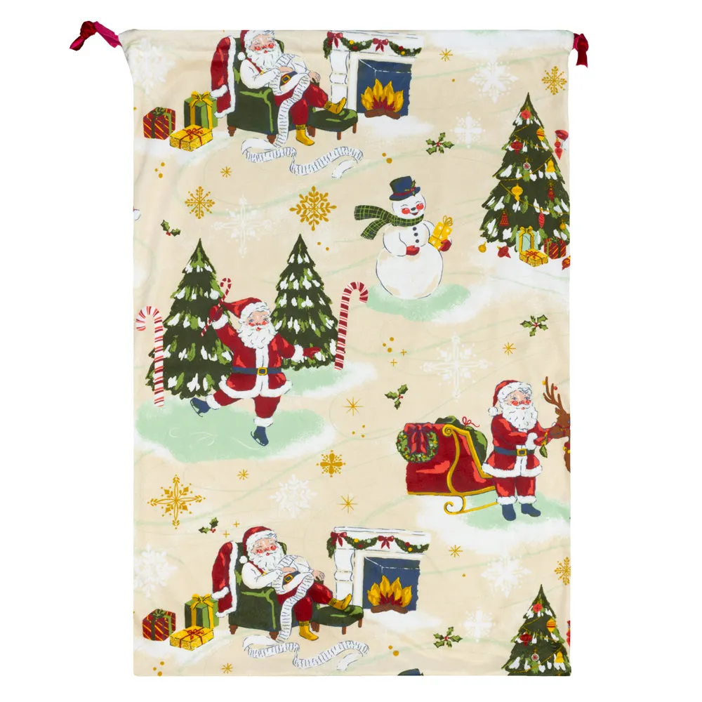 Jolly Santa Printed Velvet Xmas Stocking   Sack Multicolour