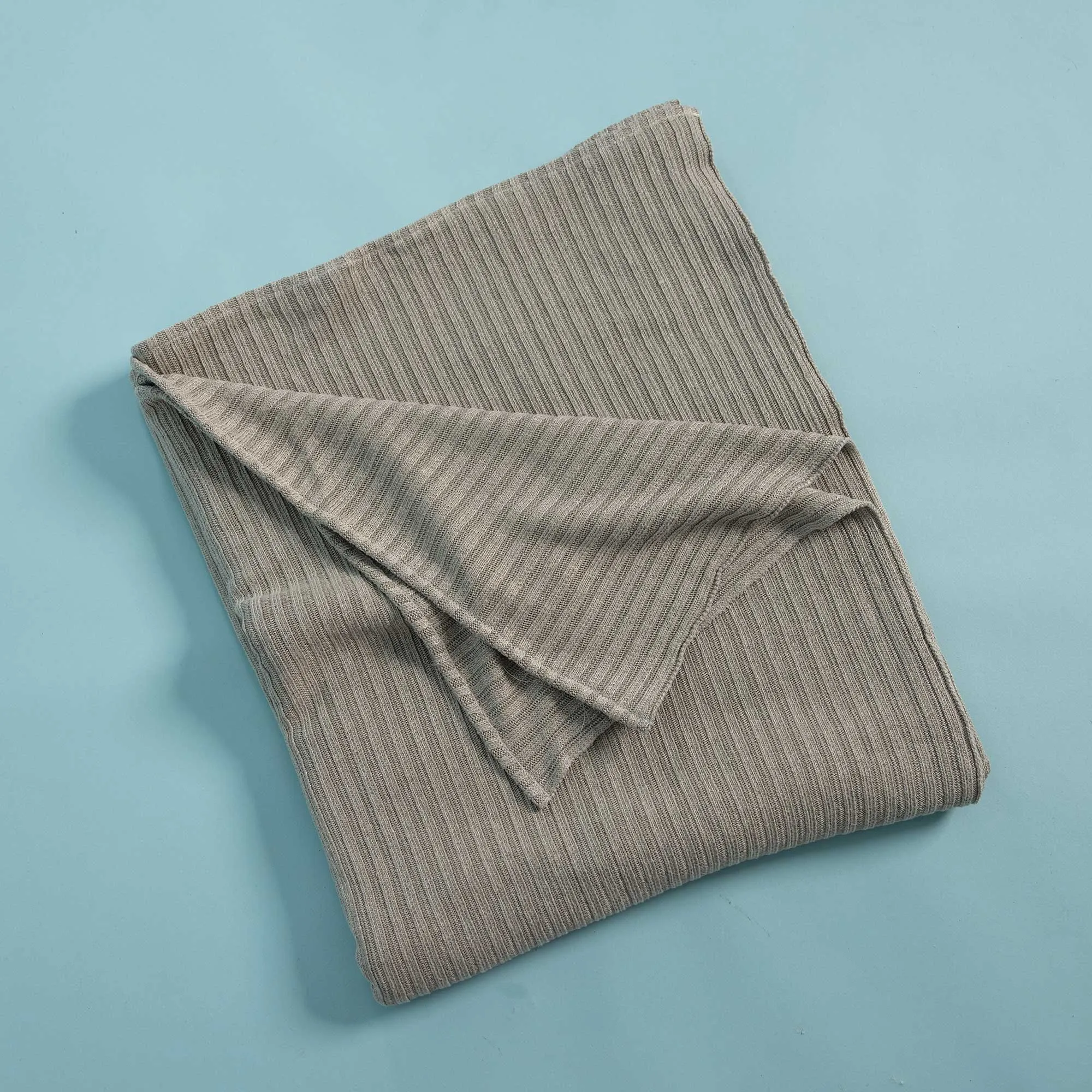 LAKE COMO 100% Organic Linen Ribbed Knit Blanket (OC Thread; Hypoallergenic)