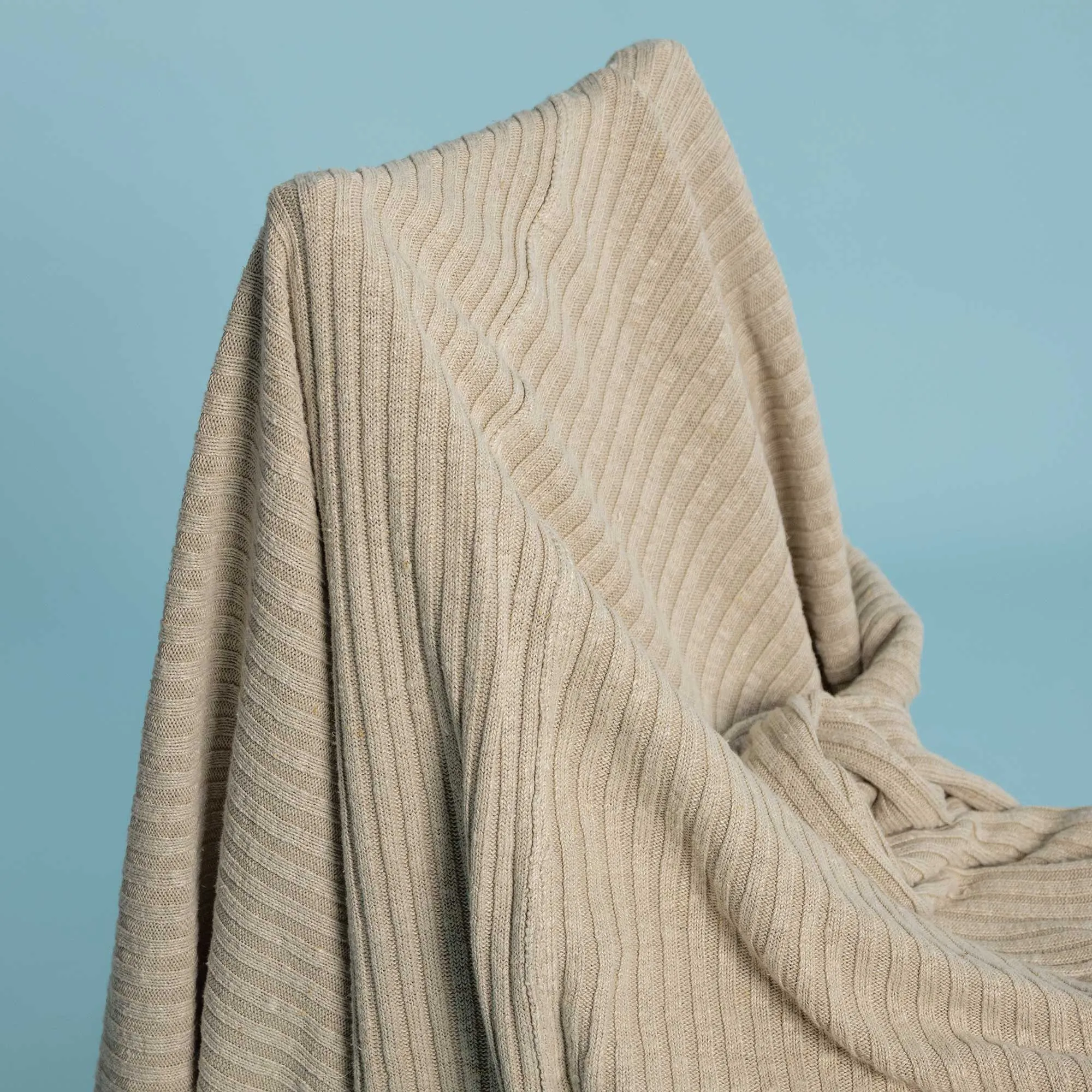 LAKE COMO 100% Organic Linen Ribbed Knit Blanket (OC Thread; Hypoallergenic)