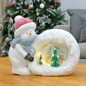 Large Light Up Snowball Christmas Decoration Snowman Ceramic 41cm