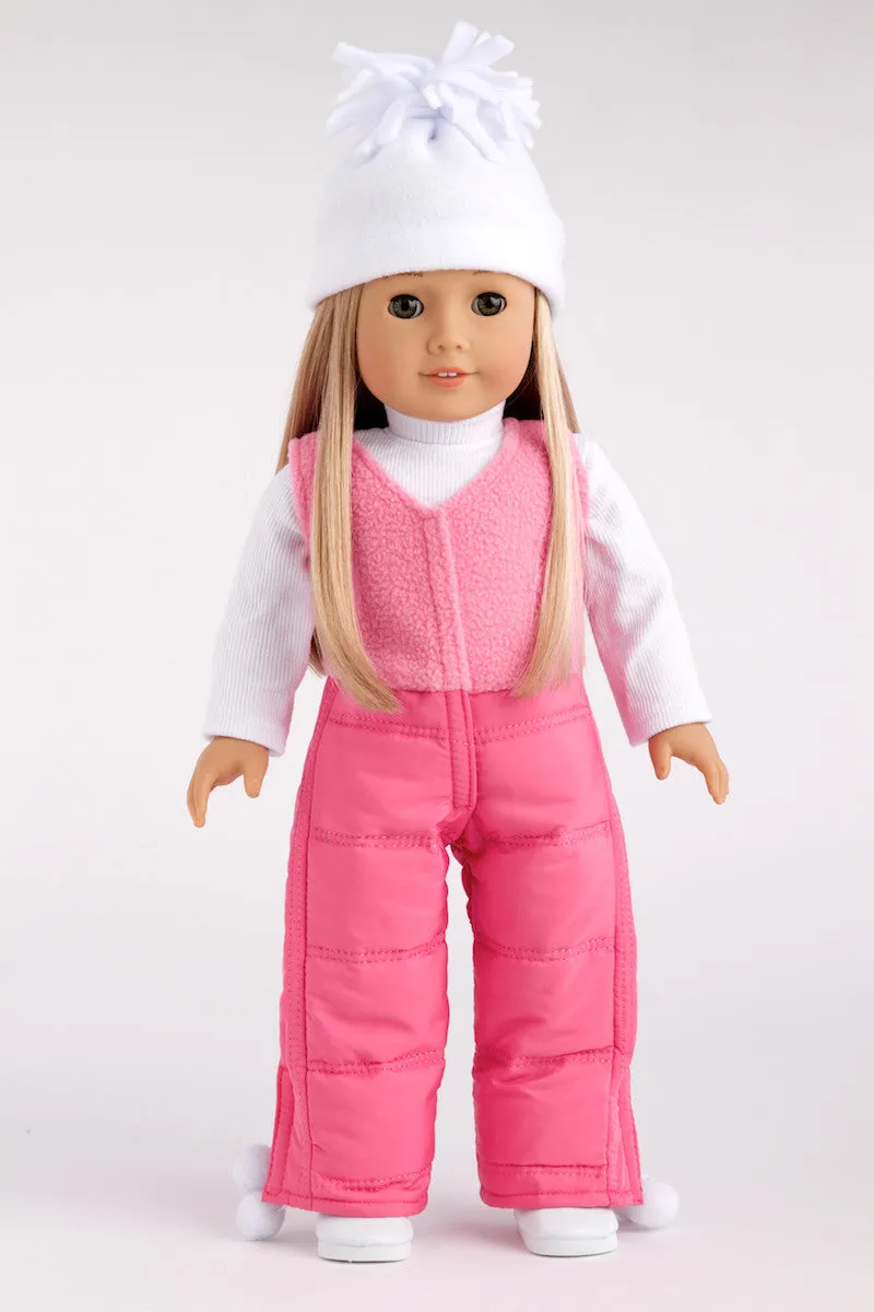 Let It Snow - Clothes for 18 inch Doll - 7 Piece Complete Snowsuit - Pink Snow Pants and Jacket, White Turtle Neck, Hat, Scarf, Mittens and Boots