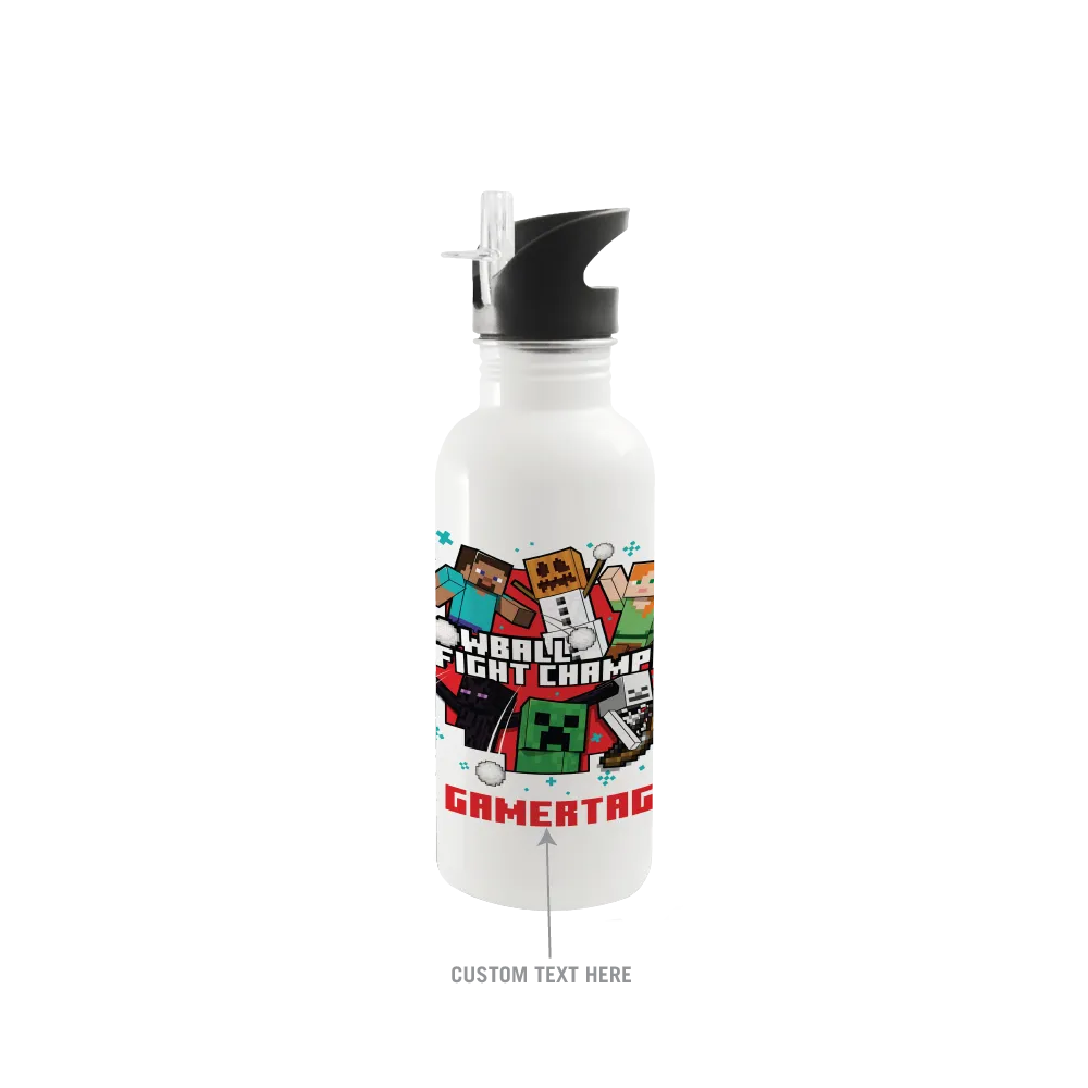 Minecraft Snowball Champ Personalized 20 oz Screw Top Water Bottle with Straw