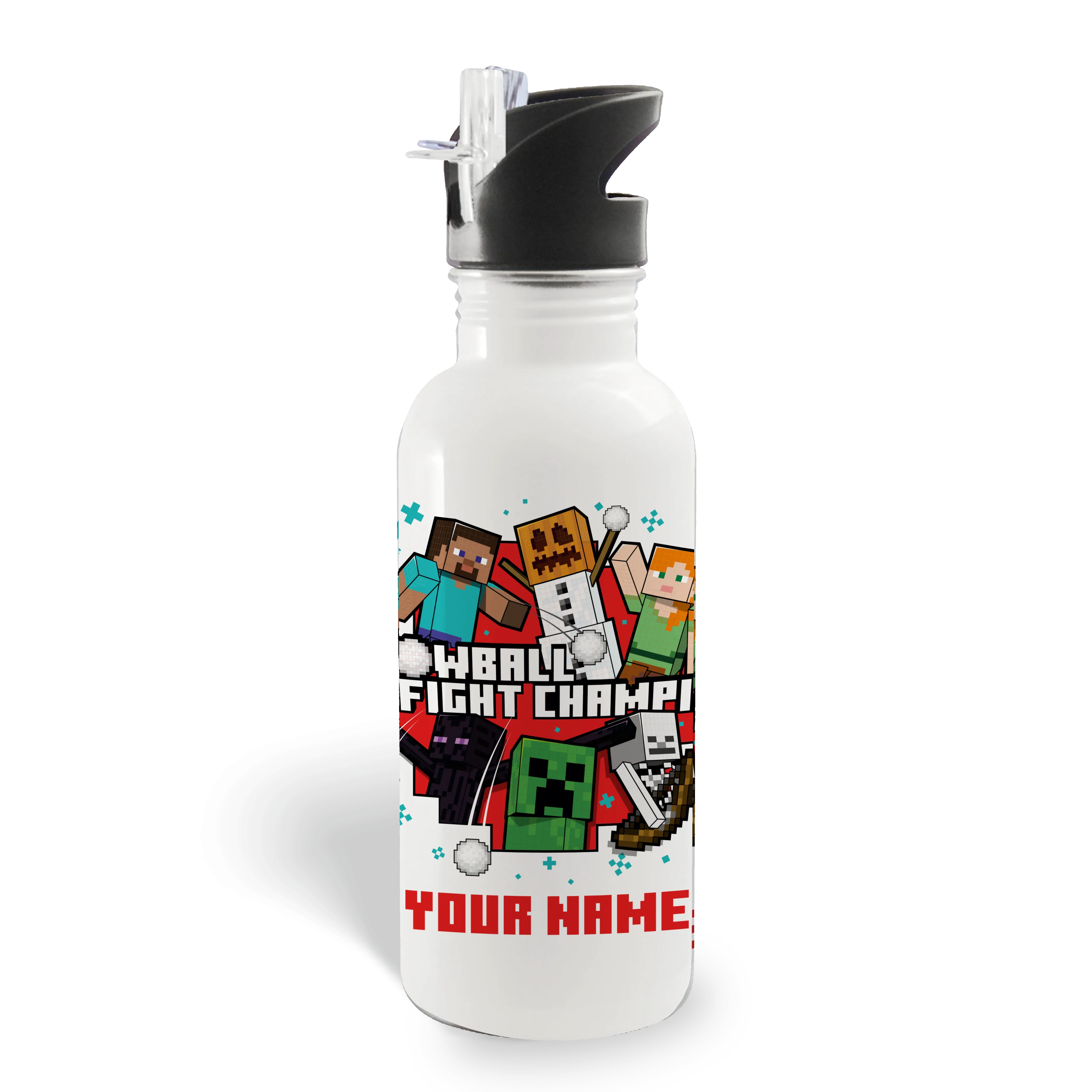 Minecraft Snowball Champ Personalized 20 oz Screw Top Water Bottle with Straw