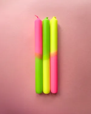 Neon Sugar Dip Dye Dinner Candles - Set Of 3