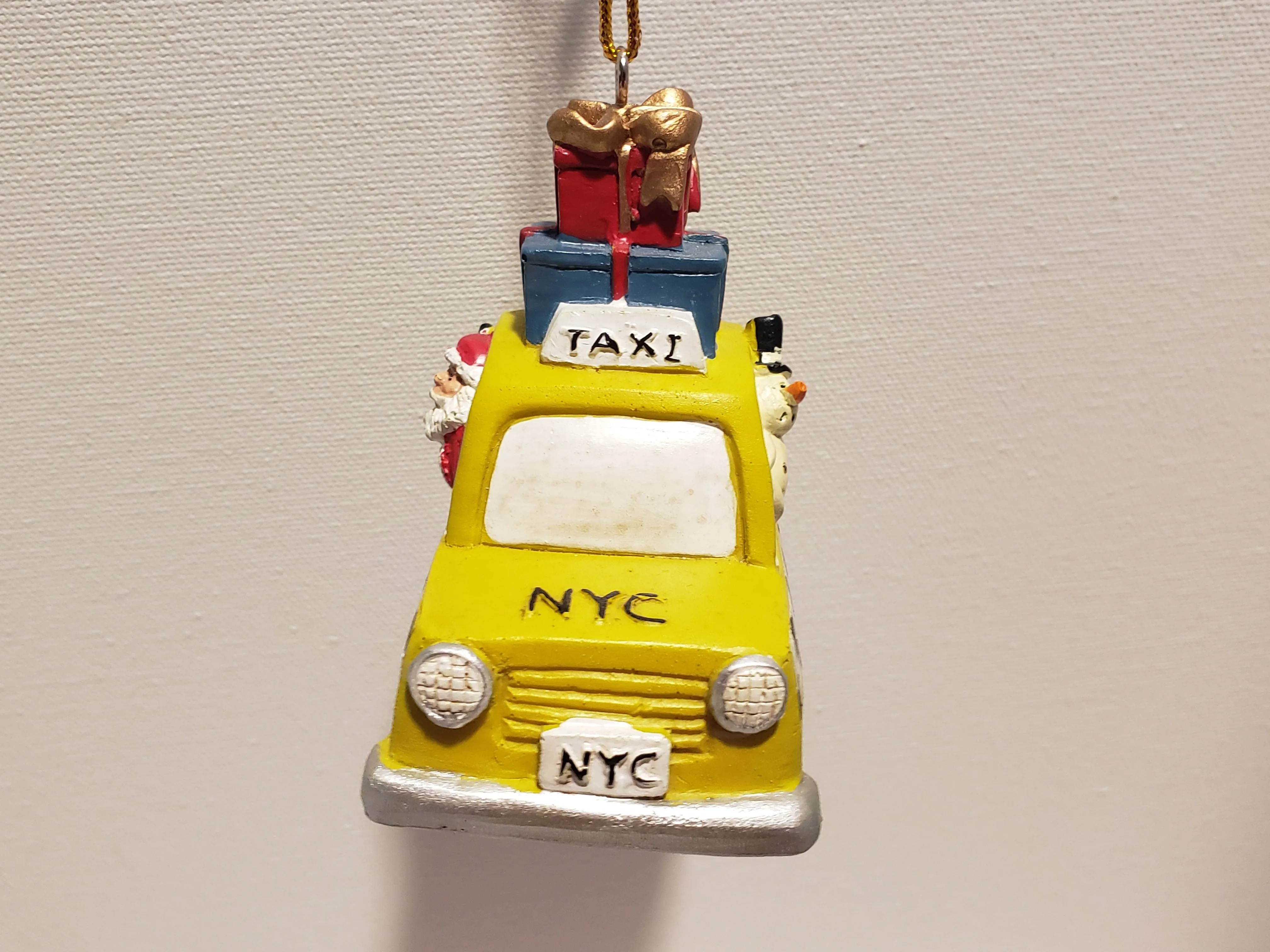 NYC Taxi Driving Santa & Snowman Christmas Ornament