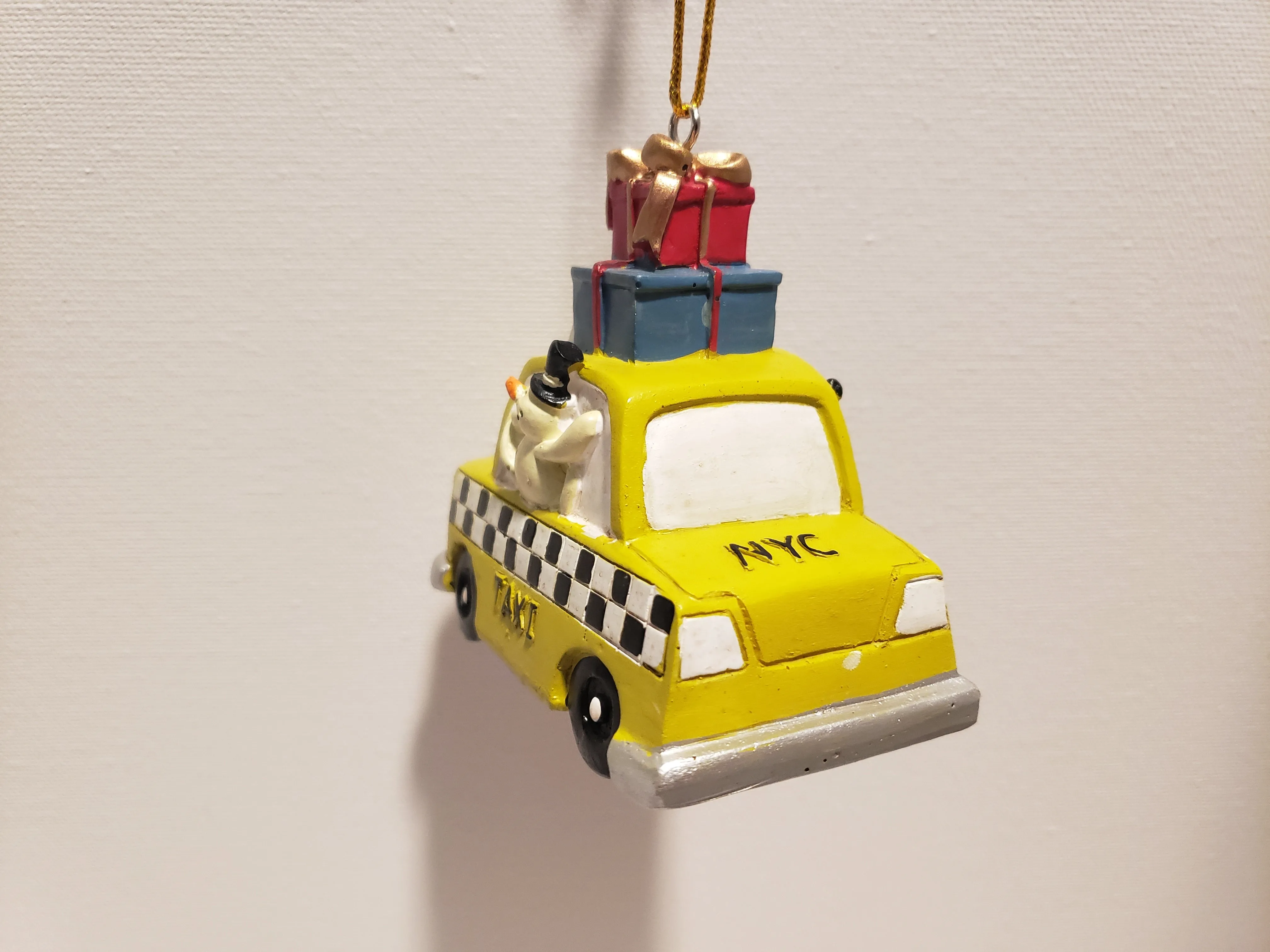 NYC Taxi Driving Santa & Snowman Christmas Ornament