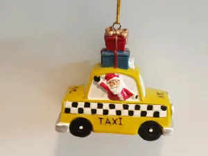 NYC Taxi Driving Santa & Snowman Christmas Ornament