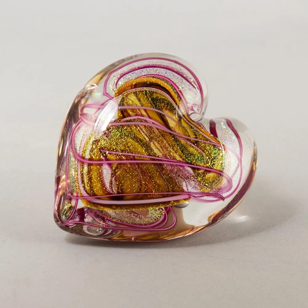 Pink Heart of Fire Blown Glass Paperweight