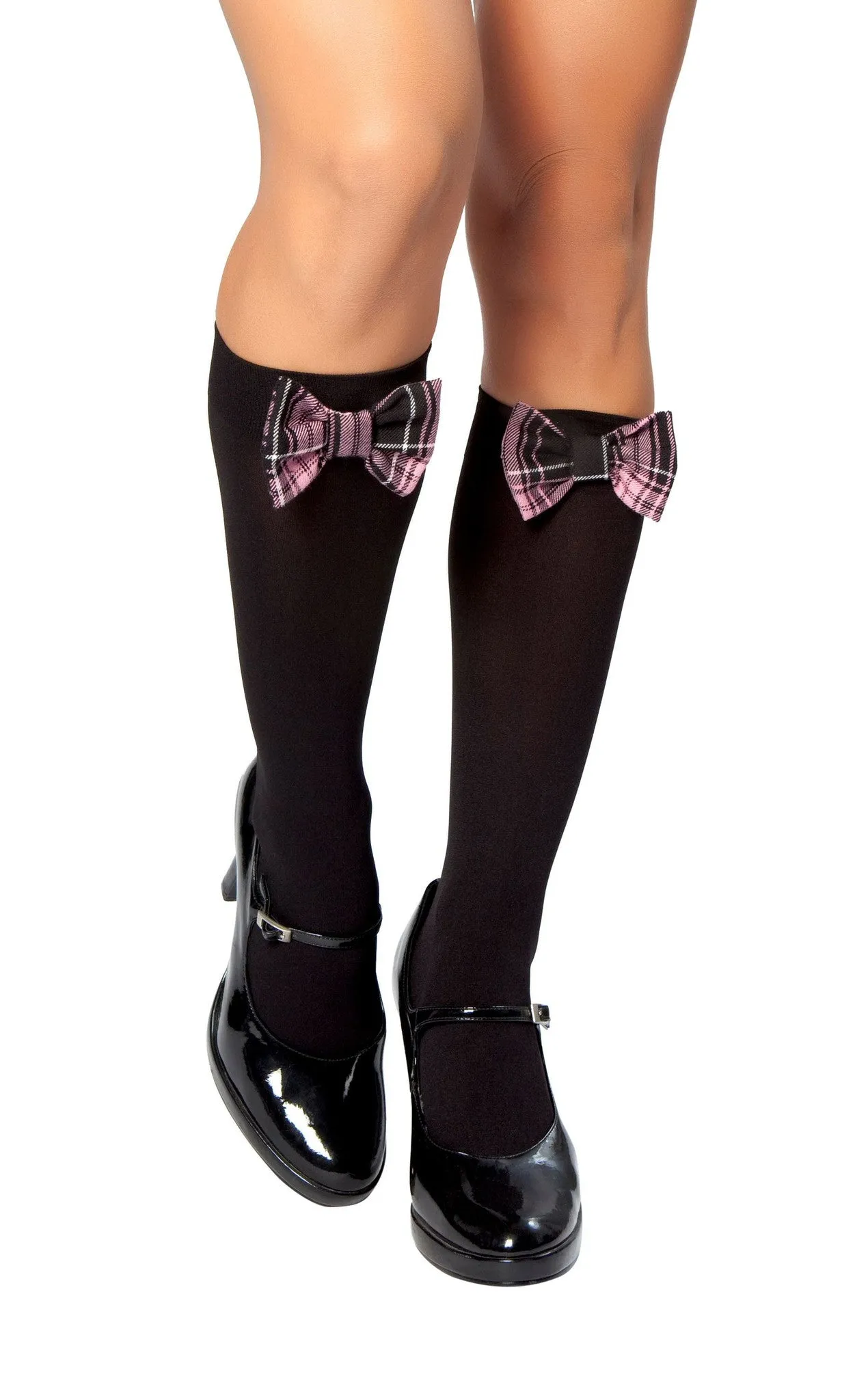 Roma Knee High Stockings w/Plaid Bows - Costume Accessory