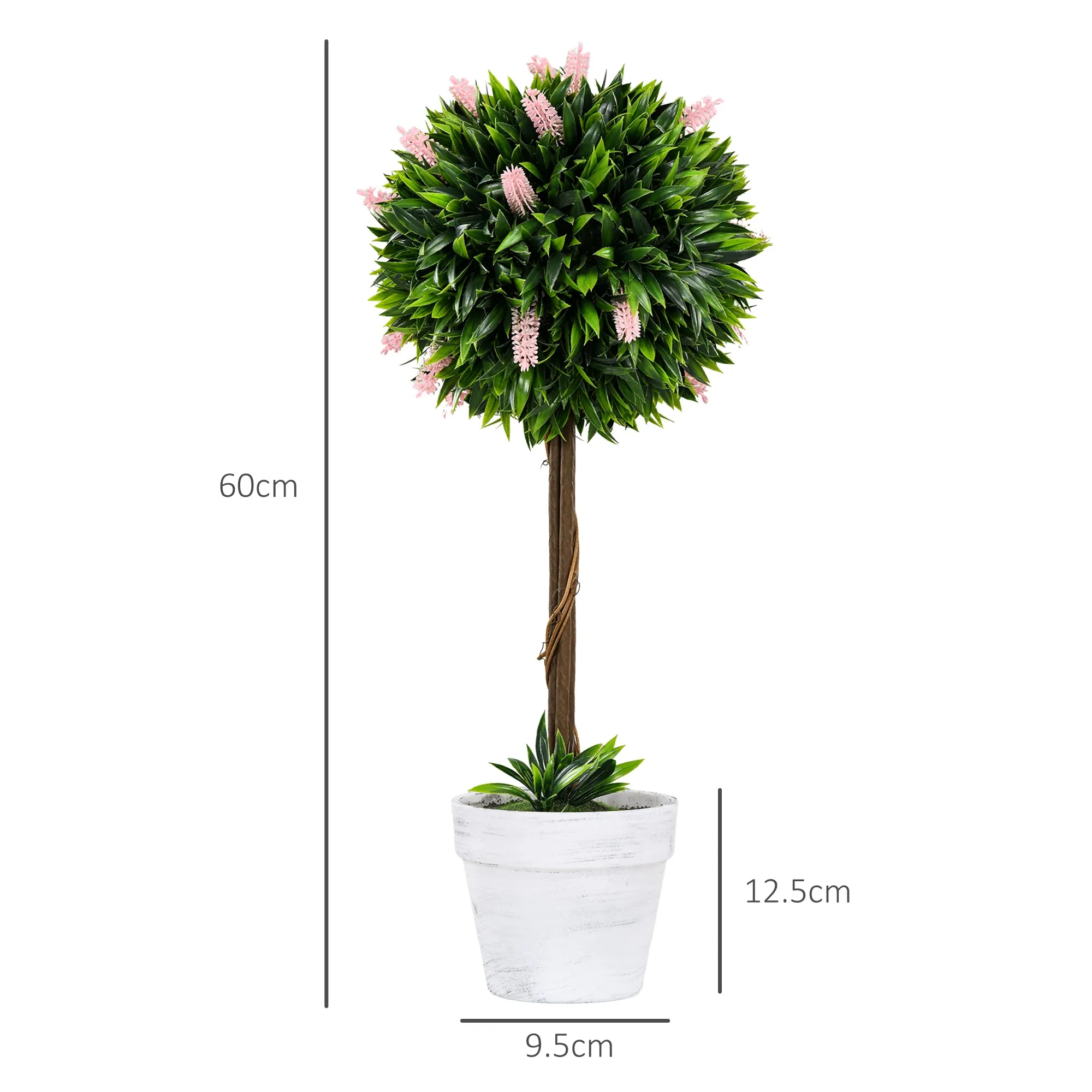 Set of 2 Potted Artificial Plants Ball Tree with Flowers, Pink